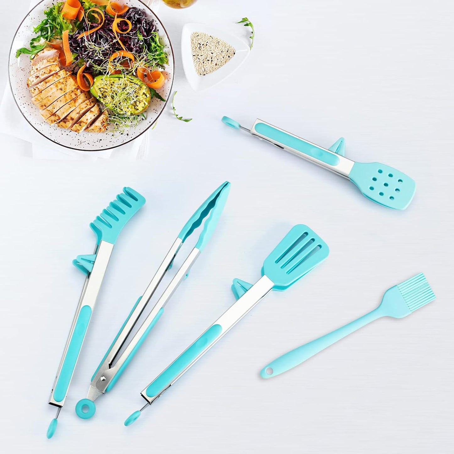 3 Pack Silicone Tongs for Cooking,Maywe Tanso 9 Inch Cooking Kitchen Tongs with Silicone Tips,Nonstick Stainless Steel Tongs for Steak Pie Pizza Pasta Spaghetti Salad BBQ Buffet