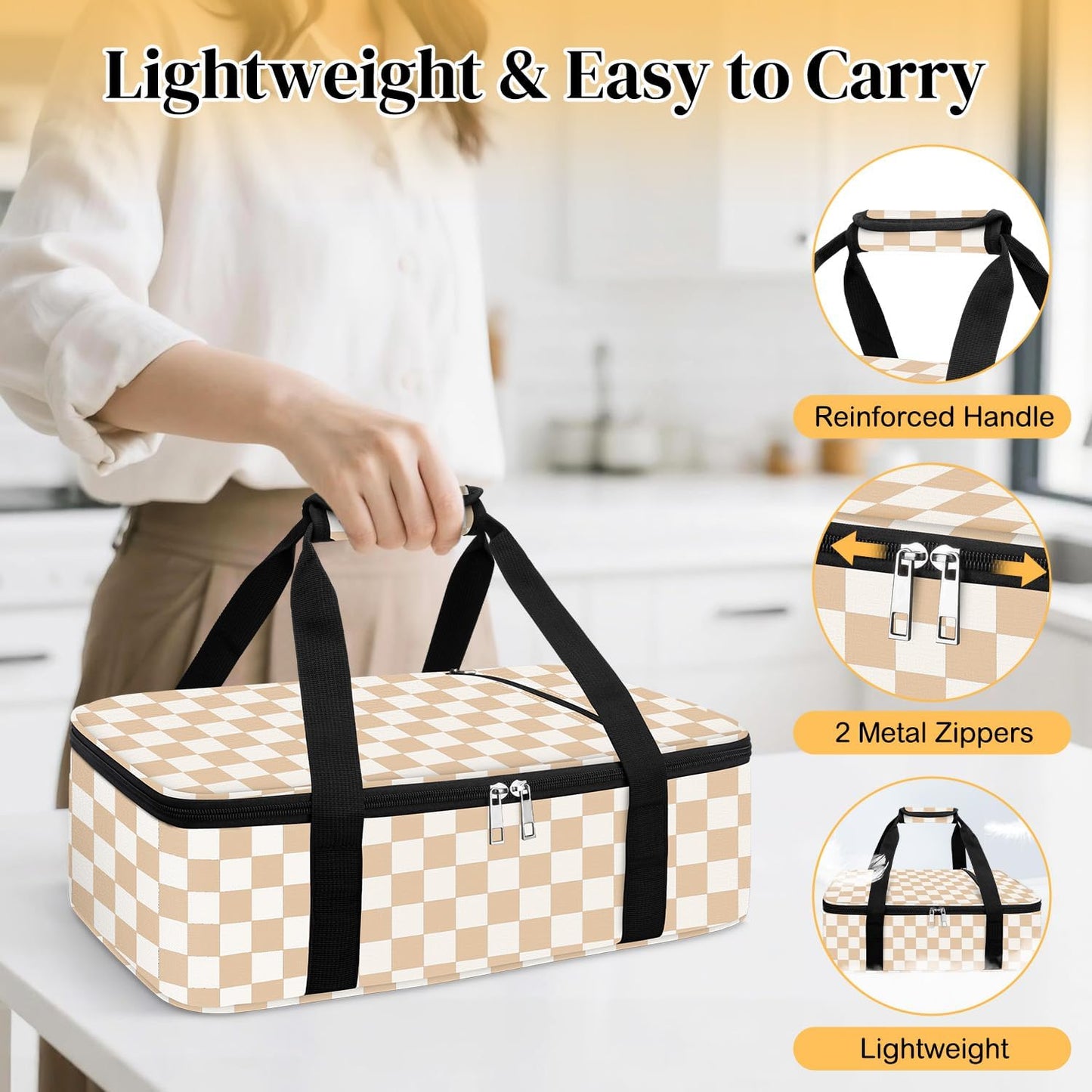 Coobiiya Insulated Casserole Carrier,Lasagna Lugger Tote Keeps Food Hot or Cold,Thermal Lunch Bag Warmer & Cooler Carrier Bag,Portable Tote Bag Fits 9" x 13" Baking Dish for Picnic and Cookout