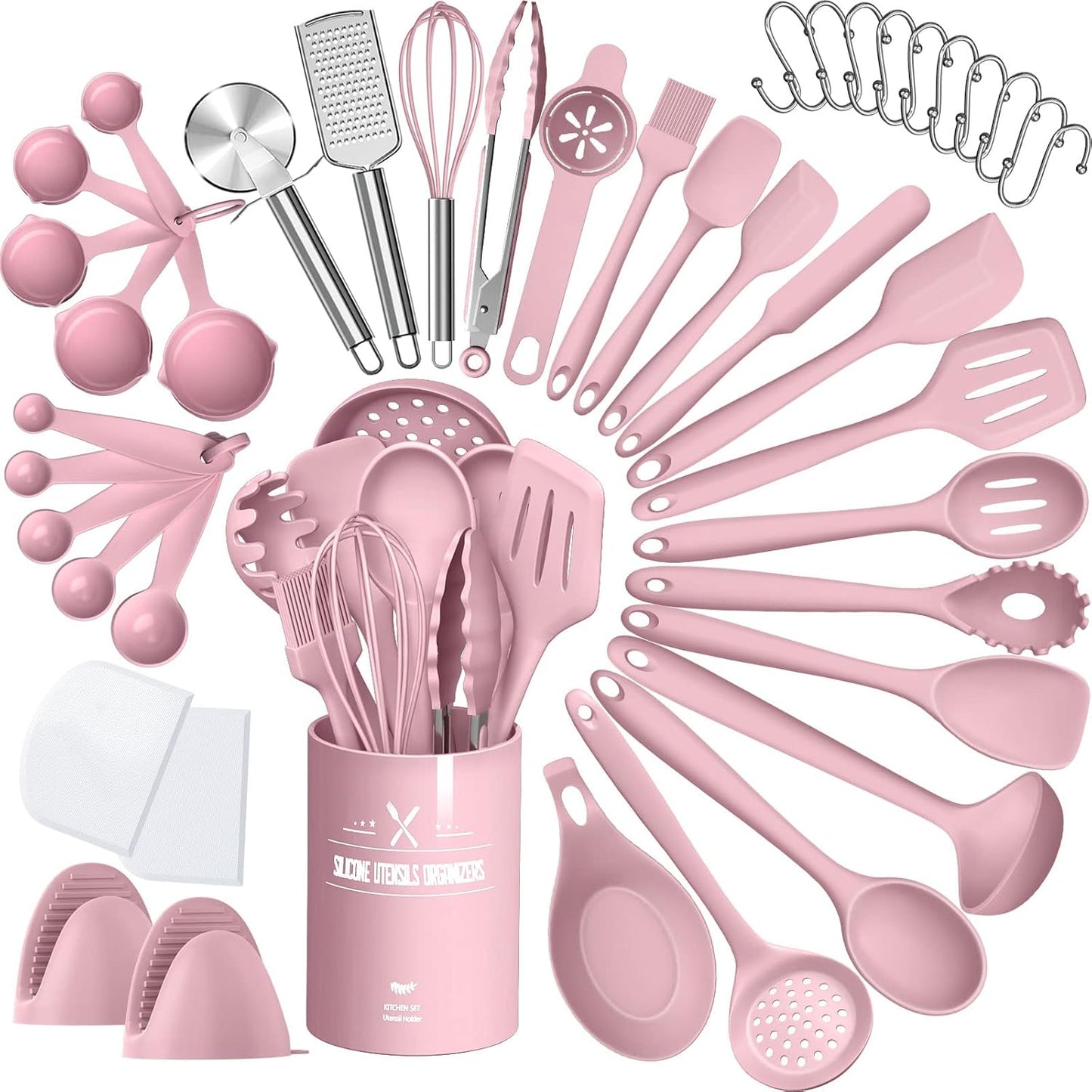 Silicone Kitchen cooking Utensils Set, AIKKIL 43 Pcs Heat Resistant Khaki Cooking Utensils Set, Turner, Tongs, Spoon, Spatula, Kitchen Gadgets Tools Set For Nonstick Cookware(Dishwasher, BPA Free)