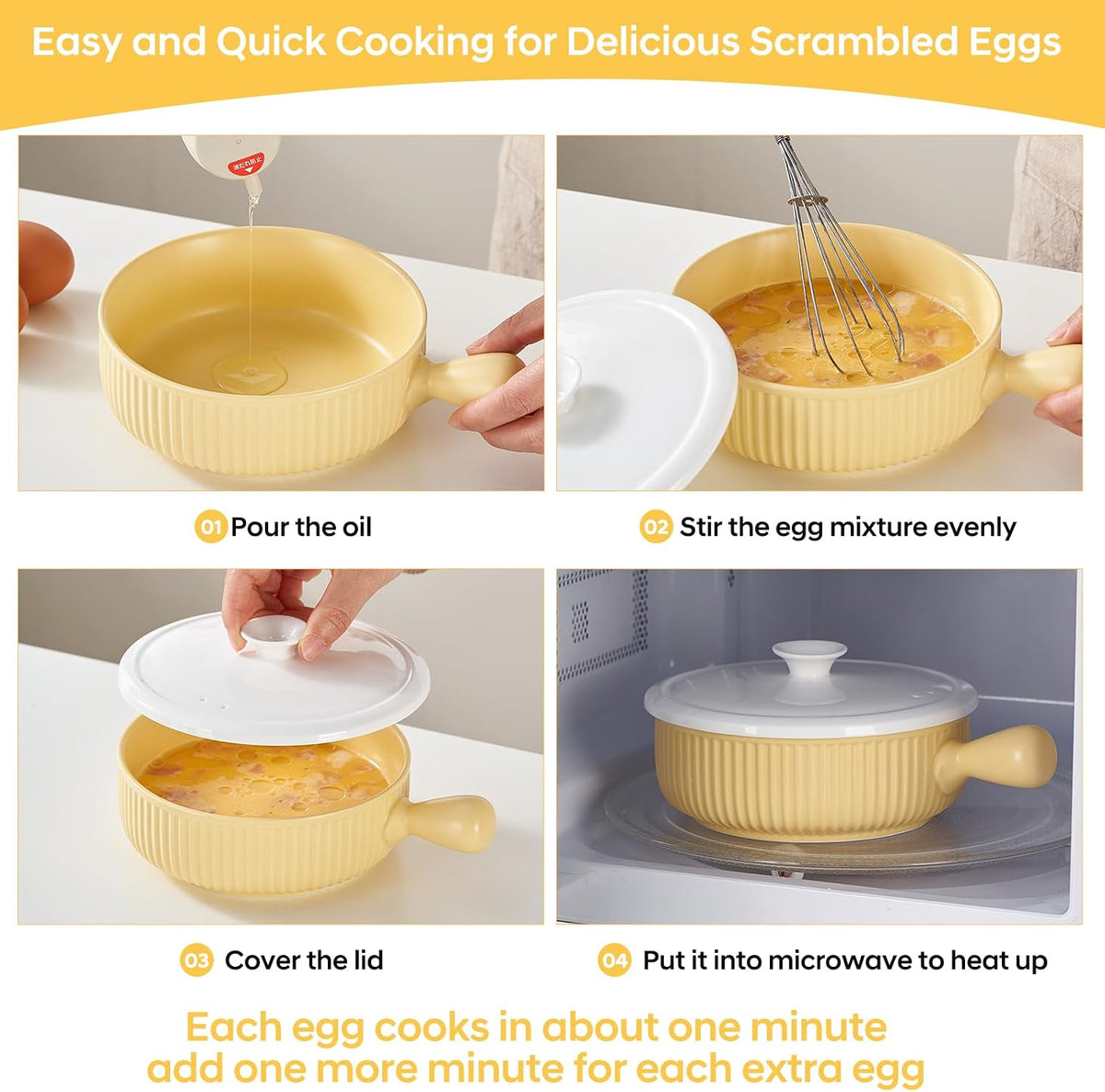 EliteVibe Ceramic Microwave Egg Cooker, Scrambled Egg Maker, White