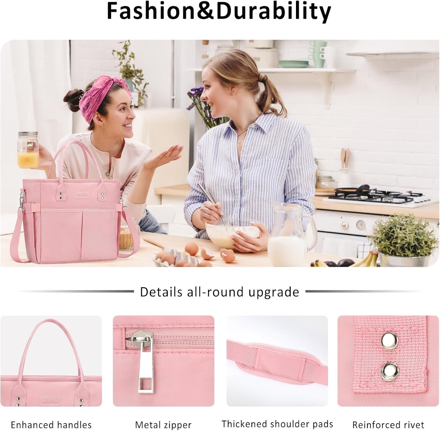 MAXTOP Lunch Bag Women for Work Insulated Thermal Lunch Box for Men with Wide-Open Pocket Reusable Leakproof Cooler Bags with Removable Shoulder Strap for Teacher Nurse Office Picnic Travel Black