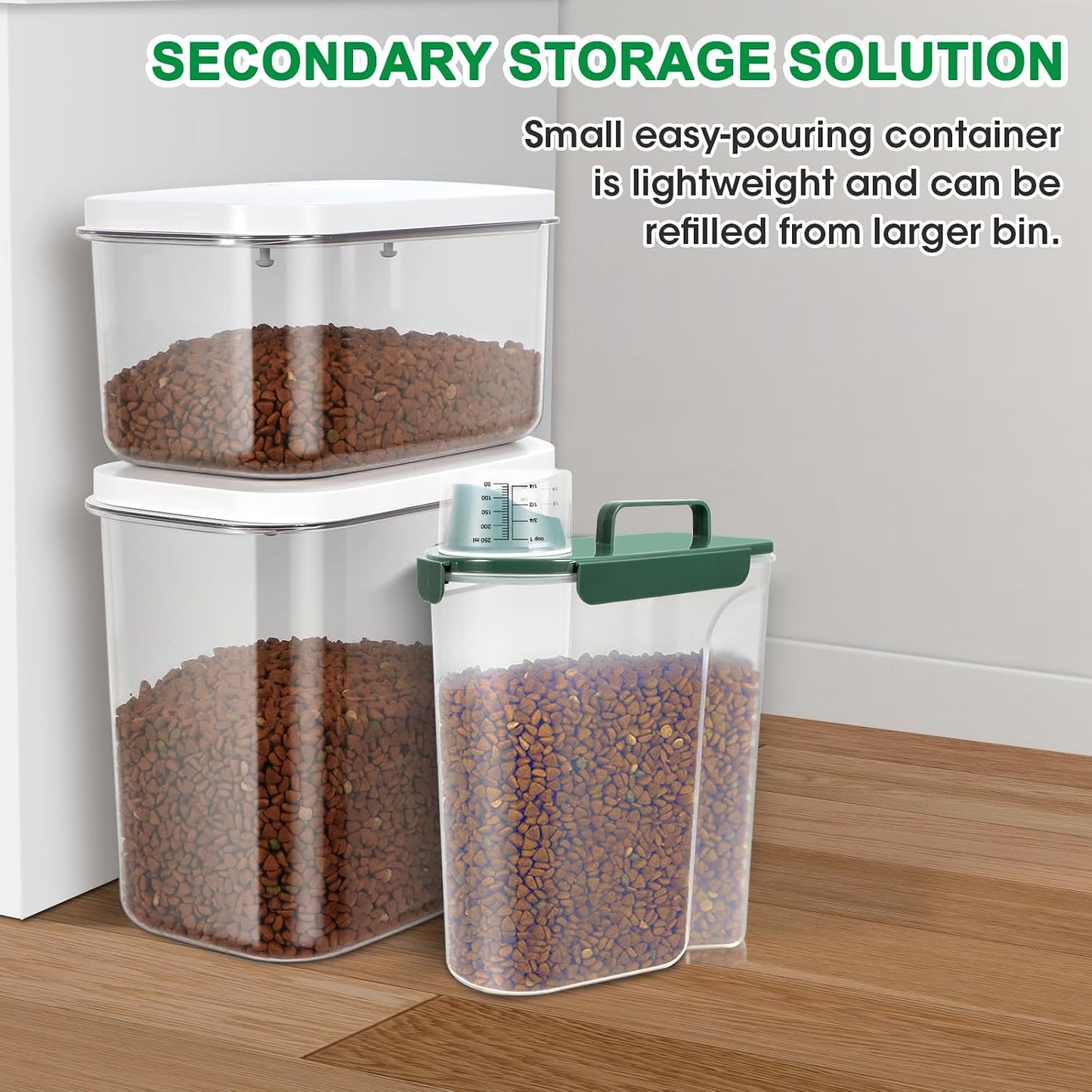 TBMax 10 Lbs Cat Dog Food Storage Container, 2026 Upgraded Large Pouring Container for Pet Food Storage, Bird Seed Dispenser, Portable Travel Kibble Holder -Dark Green