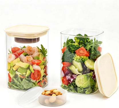 LIBWYS 39oz Large Glass Salad Jars with Lids Meal Prep, 5pack Square Containers for Home Storage & Lunch, Built-In Leakproof Compartments, Wet/Dry Separation for Salad Dressing & Ingredients