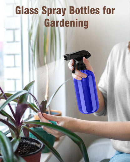 Bontip Glass Spray Bottle 16 oz for Cleaning, Plants (2 Pack, Amber)