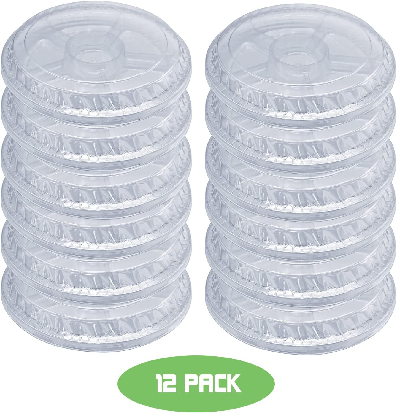 Tiaiidi 12 Pack Plastic Appetizer Trays with Lids,Disposable Compartment Serving Platters,6 Sectional Catering Trays for Serving Food