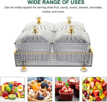 Luxshiny 7.28 Inch Snack Platter with 4 Covered Bowls and Tray Divided Serving Plate for Dried Fruit Candy Nuts Party and Home Entertaining Food Storage Bowl