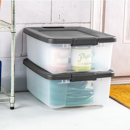 Sterilite 18-Pack Plastic Storage Bins w/ Lids, Shelf Totes Clear Containers, 25 Qt, Gray