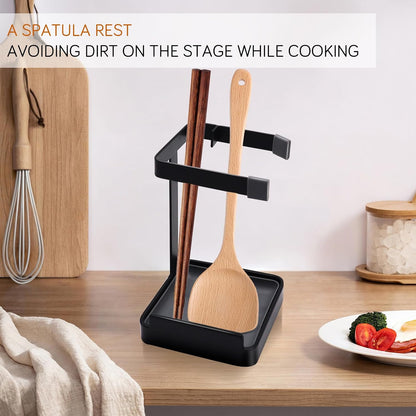 vocheer Pot Lid Holder, Stainless Steel Kitchen Organizer Rack Spoon Rest Rack Holder-Lid Stand for Utensils in Kitchen, Black