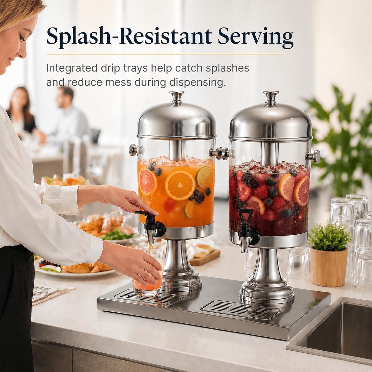 4.4 Gallon Beverage Dispenser with Ice Core | Stainless steel drink dispenser with stand and ice core for cold drinks, juice, lemonade, iced tea, parties, and events.