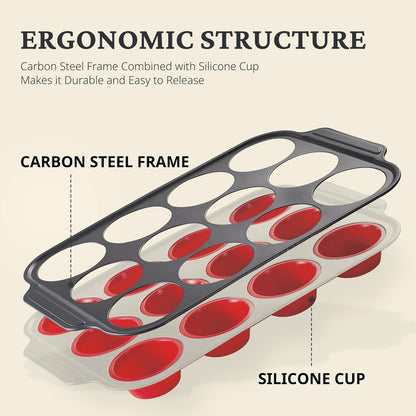 BRONYPRO Silicone Muffin Pans for Baking with Metal Frame, Egg Bite Molds, Cupcake Pans 12 Regular Size, Muffin Tins Easy to Pop Nonstick Non Toxic Bakeware for Oven,Blue