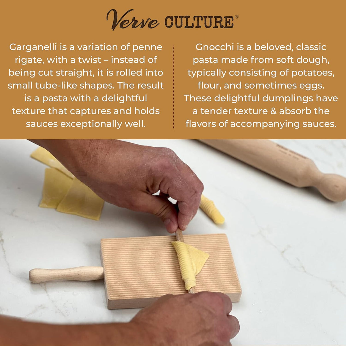 Italian Gnocchi and Garganelli Board with Rolling Pin by Verve CULTURE - Handmade in Italy