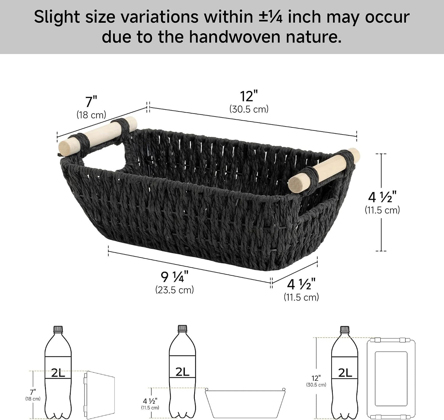 StorageWorks Hand-Woven Storage Baskets with Wooden Handles, Water Hyacinth Wicker Baskets for Organizing, 2 Pack