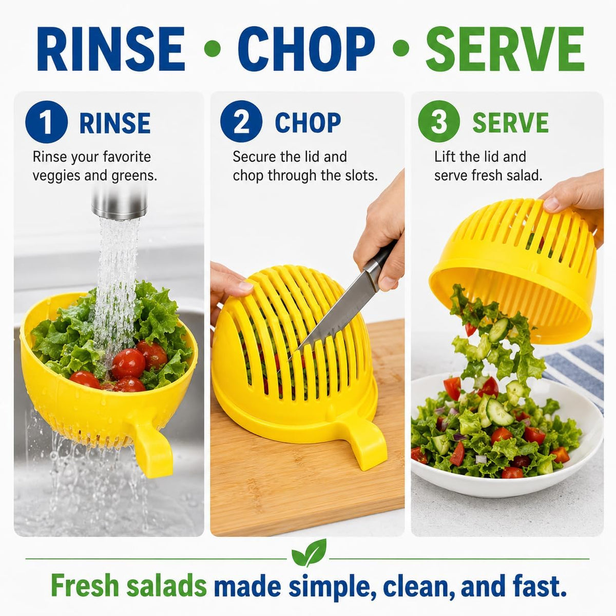 Salad Chopper Bowl with Slits, Fruit Vegetable Cutter, White