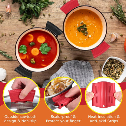 OUNONA Silicone Pot Handle Grips Set - Heat Resistant Non-Slip Covers for Cast Iron Skillets and Cookware Handles with Honeycomb Texture - Easy to Install and Clean Fits Various Pots and Pans