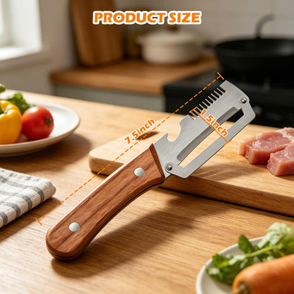 2PCS Multifunctional Vegetable Peeler, 3-in-1 Stainless Steel Vegetable Peeler with Wooden Handle and Bottle Opener, Kitchen Gadgets for Fruit Veggie Potato Pumpkin Apple Carrot