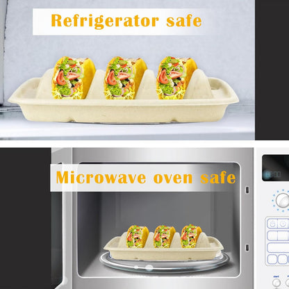 Nexboraque 50 Pack Disposable Taco Holder, 3 Compartments Biodegradable Taco Plates Taco Stands Bar Serving Set for a Party, Taco Tuesday, Microwave Safe