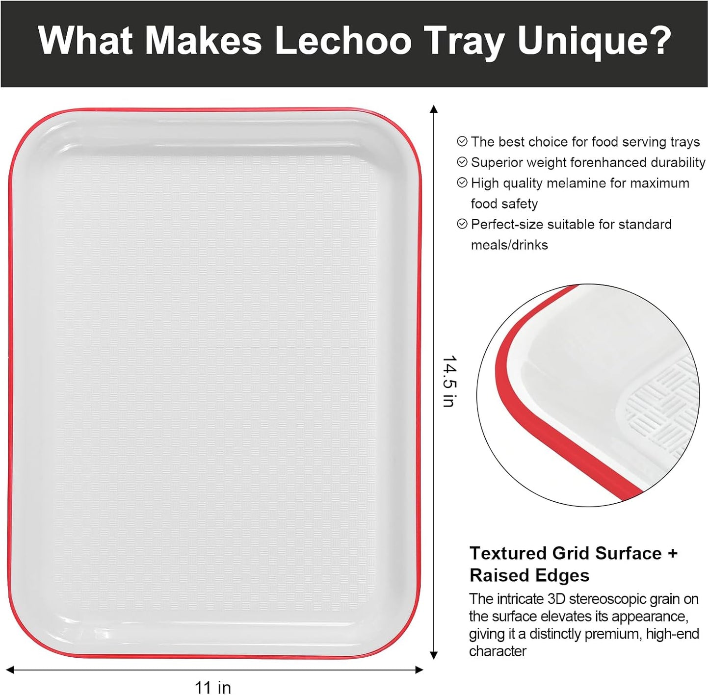 2pcs Melamine Serving Trays Set Two Tone 14.5" x 11" Large White Black Reusable Serving Platters for Cookie, Appetizer, Snack, Dessert, Party Food Display, Rectangular Party Trays and Platters