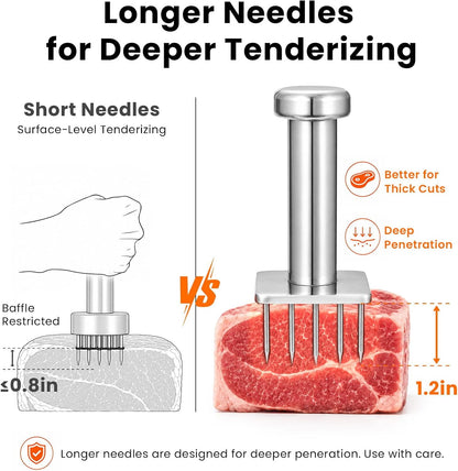 304 Stainless Steel Meat Tenderizer Tool, Sharp Long Needles for Thick Cuts