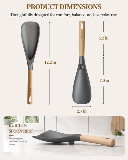 Astercook Cooking Spoon, 2 Pack, Nonstick Safe Silicone Spoonula Spatula