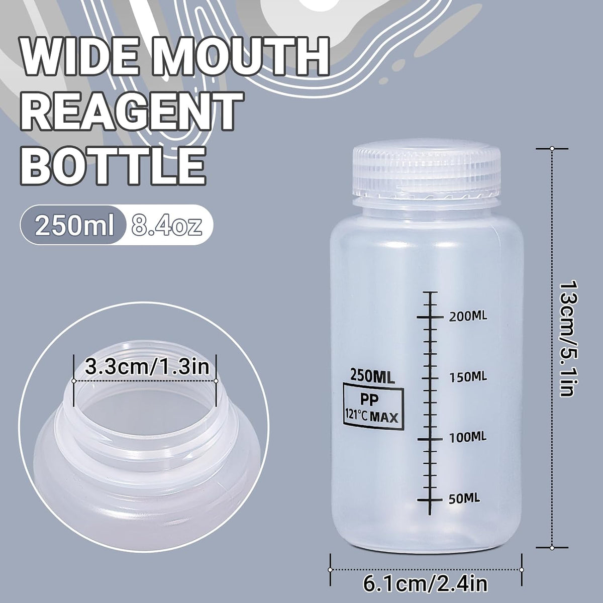 34oz/1000ml Wide Mouth Plastic Bottles with Airtight Lids, Graduated Food Grade Leak Proof PP Containers Jars for Water Sample Lab Reagent Liquid Medicine Storage (Transparent, 3 Pcs)