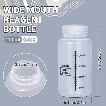 34oz/1000ml Wide Mouth Plastic Bottles with Airtight Lids, Graduated Food Grade Leak Proof PP Containers Jars for Water Sample Lab Reagent Liquid Medicine Storage (Transparent, 3 Pcs)