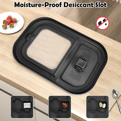 Dog Food Storage Container, 25Lbs Large Collapsible Pet Cat Food Container with Airtight Lids Wheels Handle Scoop Measuring Cup Small Container, Rice Kitchen Dry Food Storage Dispenser Bin (Black)