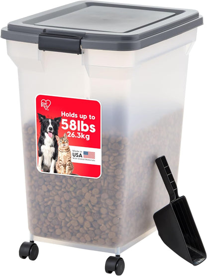 IRIS USA Dog Food Storage Container 58 Lb, Airtight Large Pet Food Storage Bin with Wheels, for Dog Cat Bird Chicken Food, Holds Up to 58 lbs, Keep Fresh, BPA Free, Made in USA, Black
