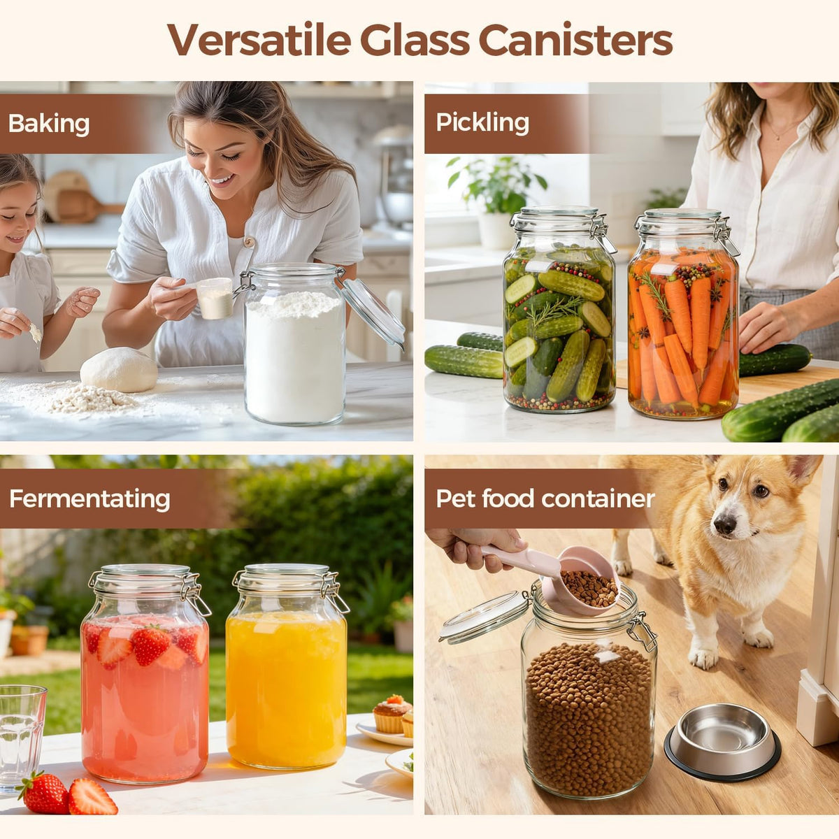 ComSaf Glass Pantry Jars with Airtight Lids 0.7 Gallon 2 Pack Wide Mouth | Flour sugar rice, Sourdough pickling, Pantry organization, Scoop included, Baking supplies, Bulk food storage, Large capacity