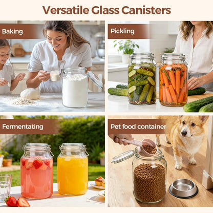ComSaf Glass Pantry Jars with Airtight Lids 0.7 Gallon 2 Pack Wide Mouth | Flour sugar rice, Sourdough pickling, Pantry organization, Scoop included, Baking supplies, Bulk food storage, Large capacity
