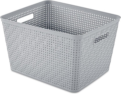 Sterilite 6-Pack Tall Basket, Woven Plastic Storage Baskets for Organization, Cement - Organizing Bin Containers with Handles for Bedroom, Bathroom, Dorm, and Closet