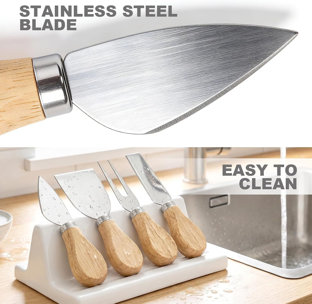 Cheese Knives Set with Wood Handle, Premium 4 PCS Mini Cheese Knife