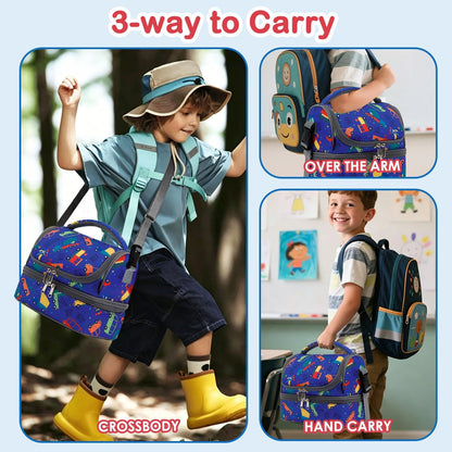 FlowFly Kids Double Decker Cooler Insulated Lunch Bag Large Tote for Boys, Girls, Men, Women, With Adjustable Strap, Unicorn