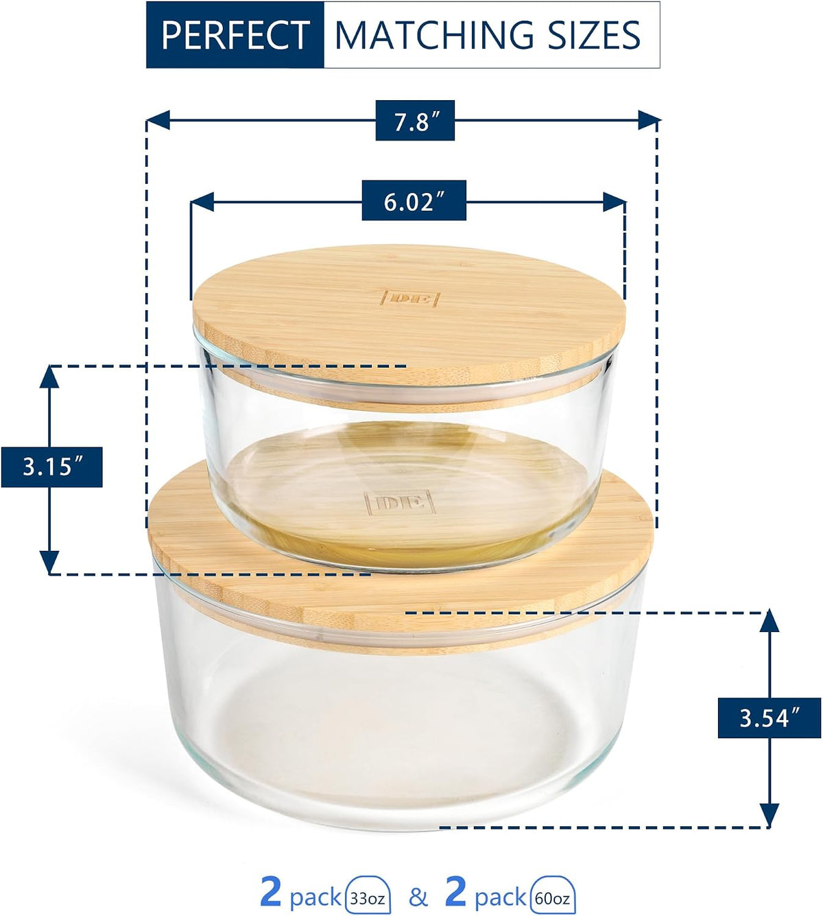 Glass Food Storage Containers with Bamboo Lids (4-Pack, 36oz) Airtight, Leakproof, BPA-Free Borosilicate Glass Meal Prep Containers – Eco-Friendly, Oven/Microwave/Freezer Safe-Plastic-Free & Reusable