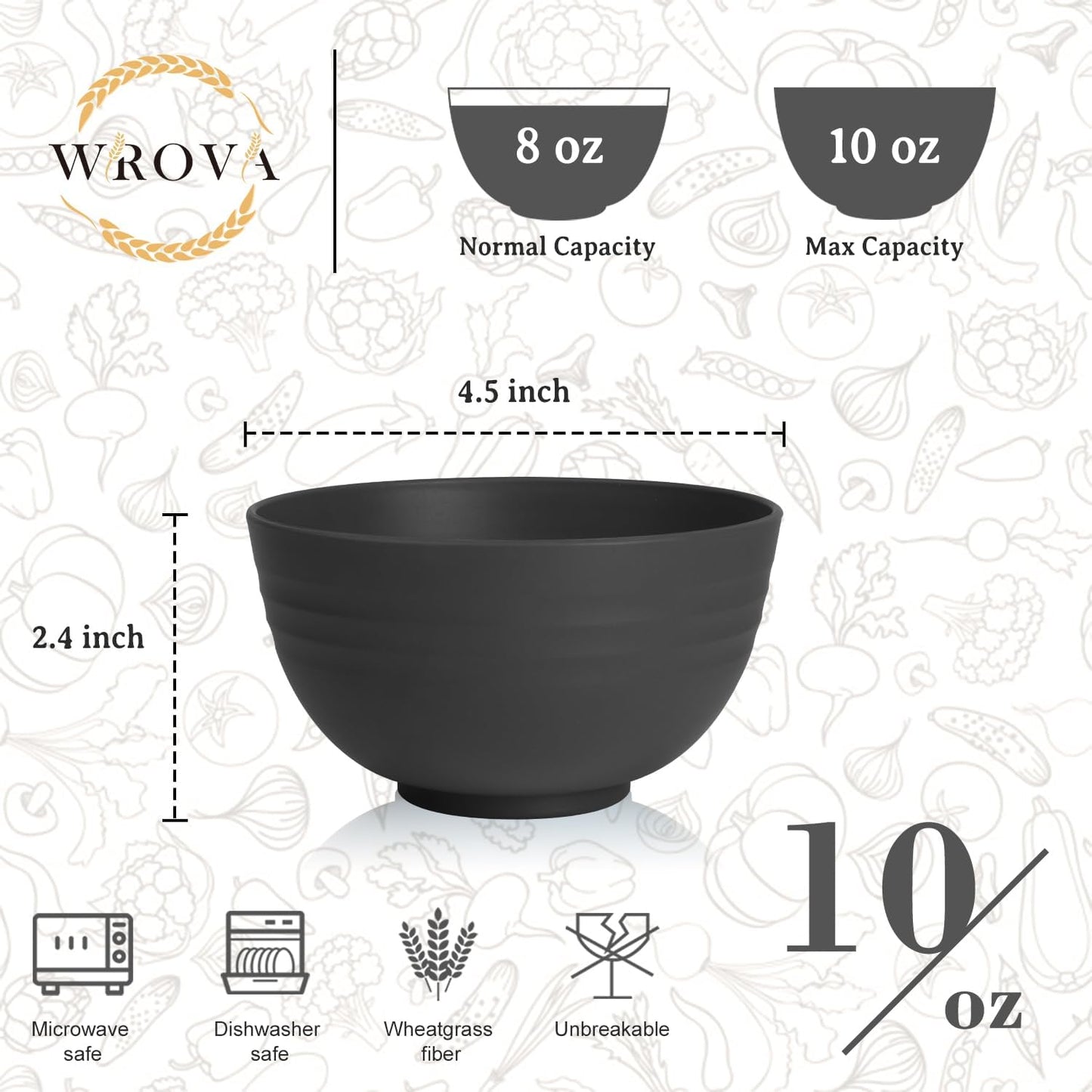 Wrova Wheat Straw Bowls for Kitchen set of 6,Anti-Scald Thick Soup Bowls 40oz,Microwave and Dishwasher Safe Bowl Sets, Unbreakable Cereal Bowl Sets. Vibrant Series
