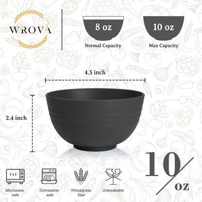 Wrova Wheat Straw Bowls for Kitchen set of 6,Anti-Scald Thick Soup Bowls 40oz,Microwave and Dishwasher Safe Bowl Sets, Unbreakable Cereal Bowl Sets. Vibrant Series