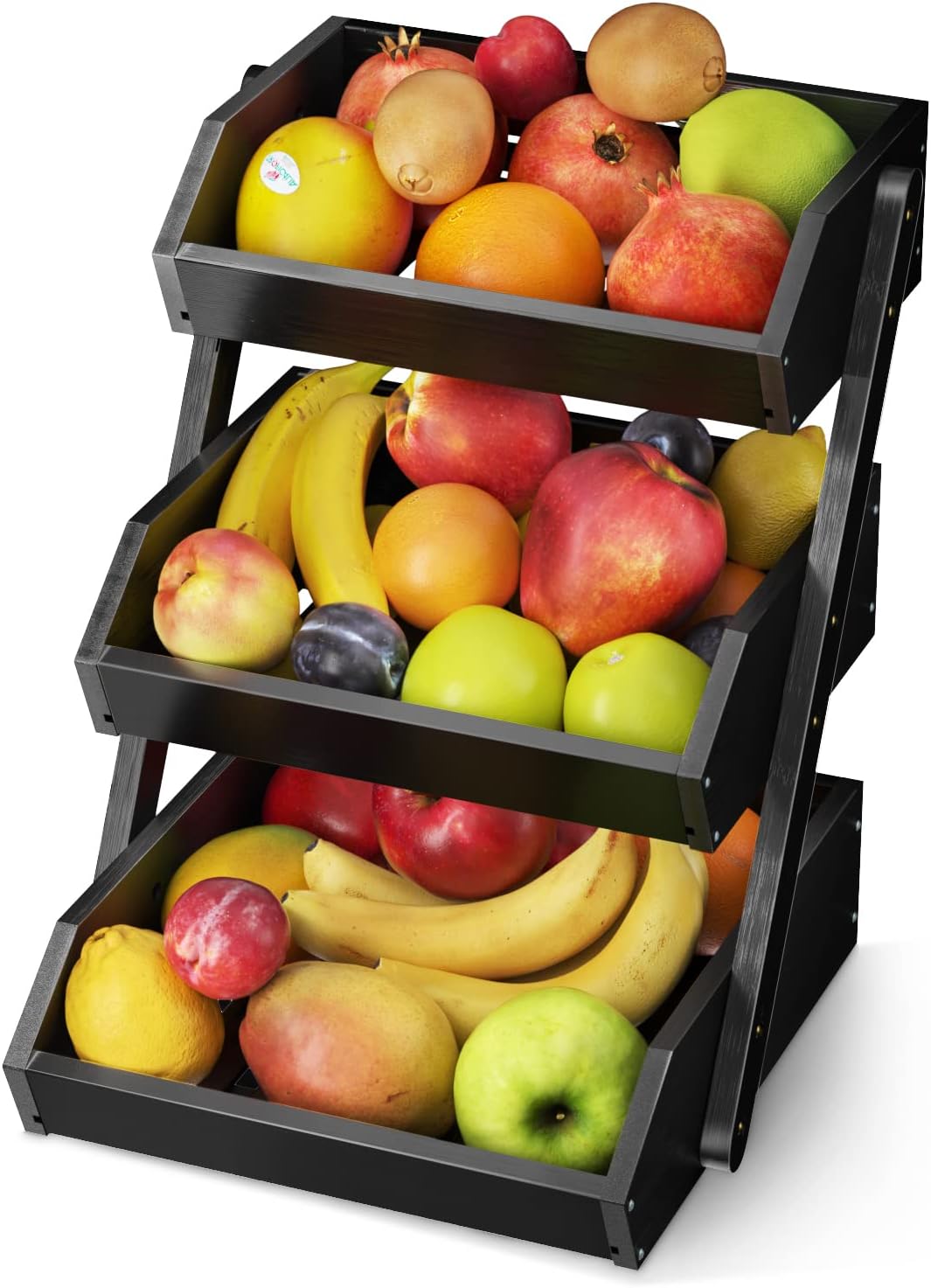 G.a HOMEFAVOR Large Bamboo Fruit Basket, 2-Tier Fruit Bowl for Kitchen Counter, Vegetable Storage Stand for Fruit Shop, 15 mm Thickness (Self-assembly)