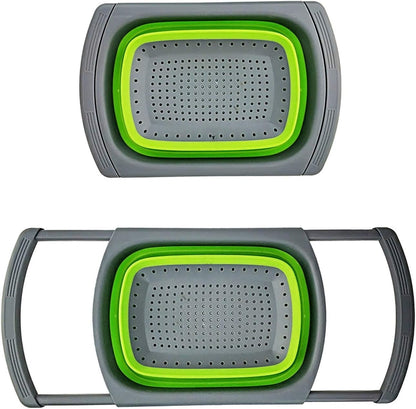 Collapsible Over-the-Sink Strainer - Expandable Colander with Extendable Handles, Space-Saving Kitchen Colander, Silicone Sink Strainer Basket, Adjustable Food Strainer, Dishwasher-Safe Colander