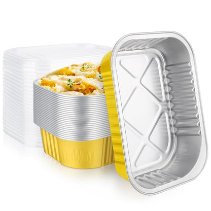EUSOAR Aluminum Pans with Lids, 50pack 32oz Small Disposable Foil Loaf Cake Food Storage Pans, Catering Party Meal Prep Freezer Drip Pans for Microwave Oven Safe Cooking,Baking,Heating,Takeout