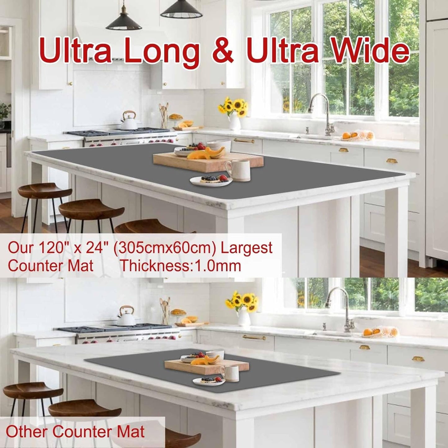 Silicone Mats for Kitchen Counter, 47.3"x23.6"x0.08" Largest Heat Resistant Mat Kitchen Island Waterproof 2MM Thick Countertop Protector Mat Nons-slip Extra Large Counter Mat (Black)