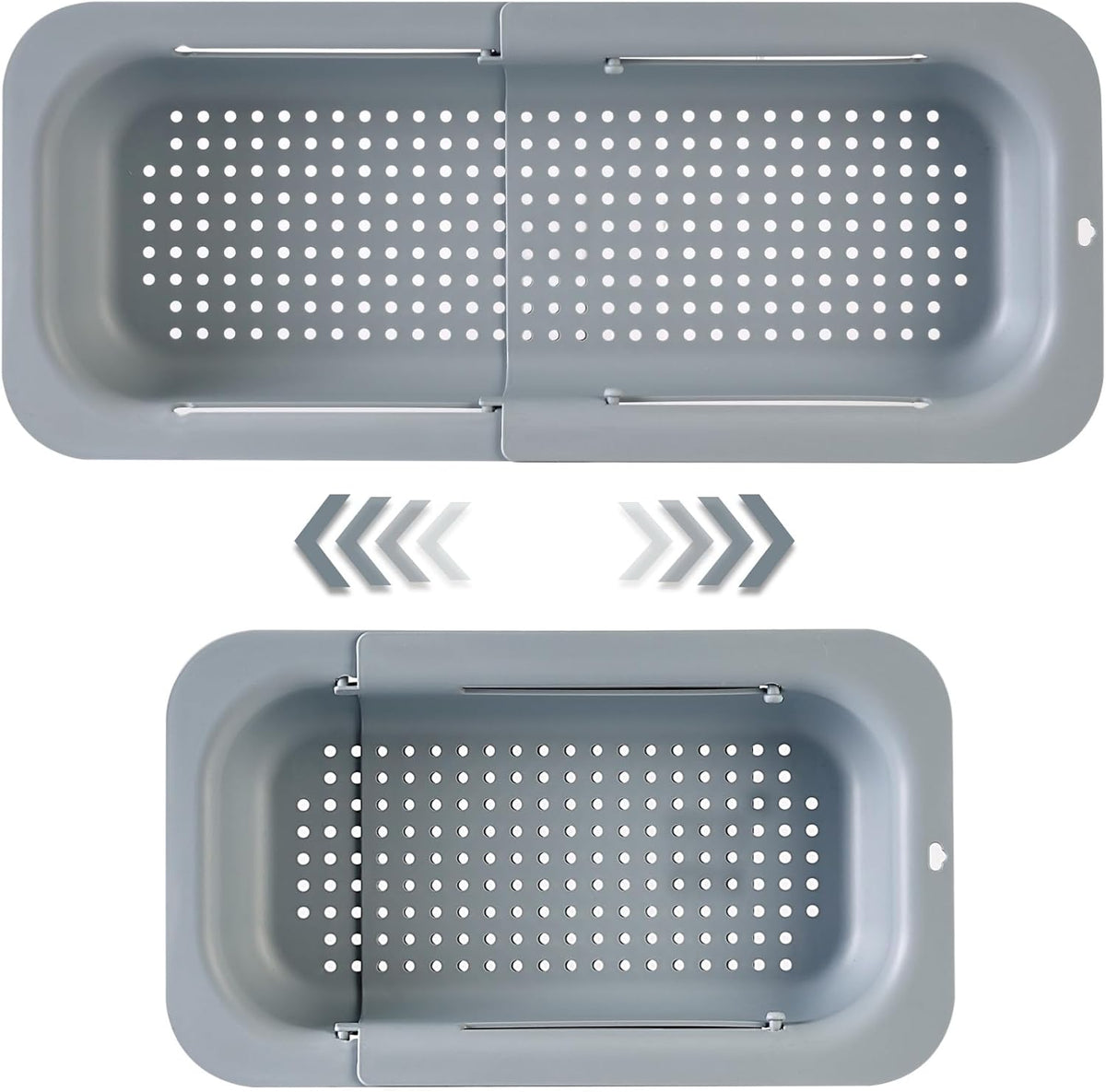 Extendable Sink Colander Strainer Basket - Wash Vegetables and Fruits, Drain Cooked Pasta and Dry Dishes - Adjustable Over the Sink Colander Collapsible Drainer Basket - White