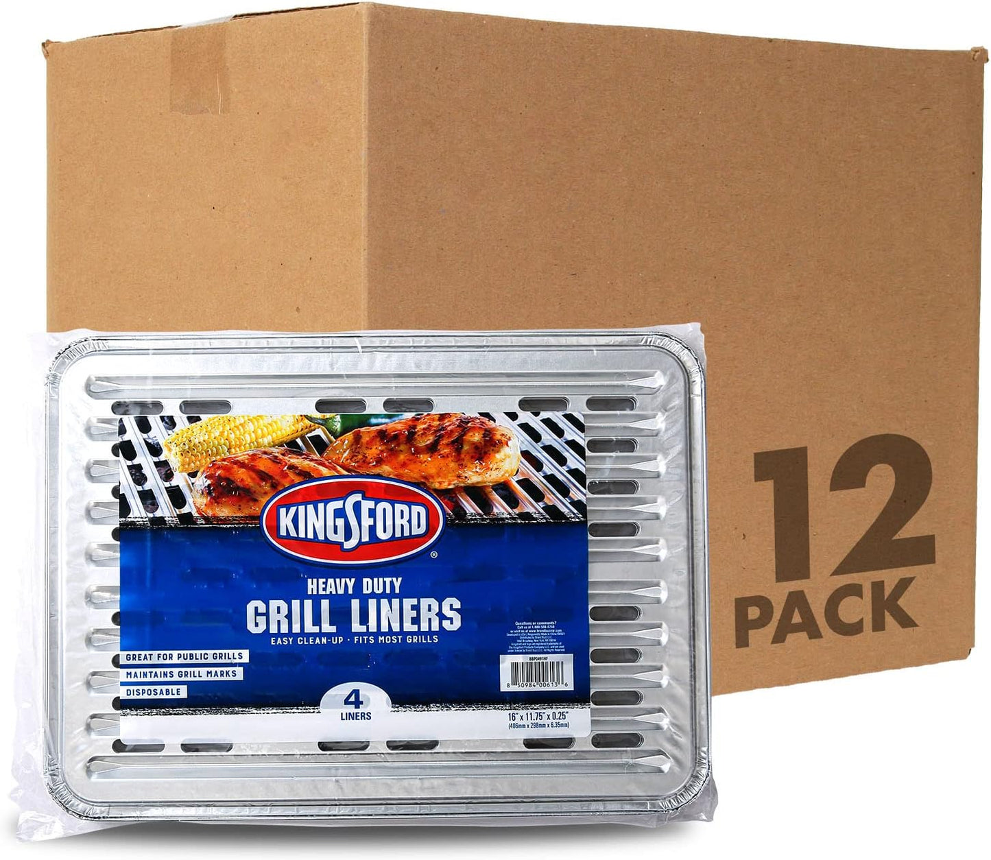 Kingsford Extra Tough Aluminum Grill Liners, Disposable Foil Grill Toppers for Outdoor Grills, Helps Keep Food and Sauce from Falling Through Grates, 16 x 11.75 in, 14 Count