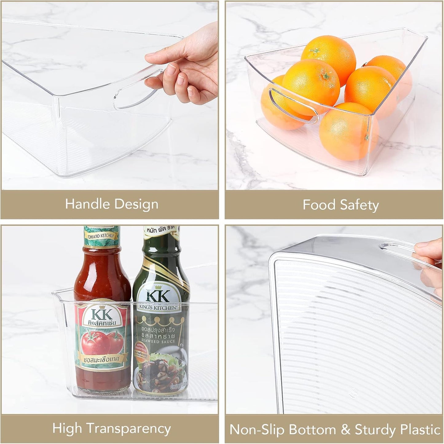 URALFA Lazy Susan Organizer, 1/8 Wedge Corner Cabinet Bins, Set of 4 | 10"x9.5"x4" Clear Plastic Bins with Handle, BPA-Free Food Safe, Fits 26"/28"/32" Lazy Susan, 4" Deep Storage