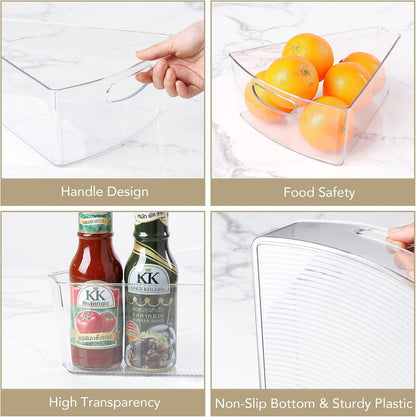 URALFA Lazy Susan Organizer, 1/8 Wedge Corner Cabinet Bins, Set of 4 | 10"x9.5"x4" Clear Plastic Bins with Handle, BPA-Free Food Safe, Fits 26"/28"/32" Lazy Susan, 4" Deep Storage
