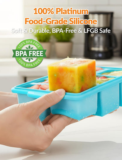 NiHome Silicone Freezer Tray with Lid – 8 Compartment 125ml & 50ml Portions, Steel Reinforced Frame, Easy Release, Food Storage for Soups, Sauces, Meal Prep (1 PC)