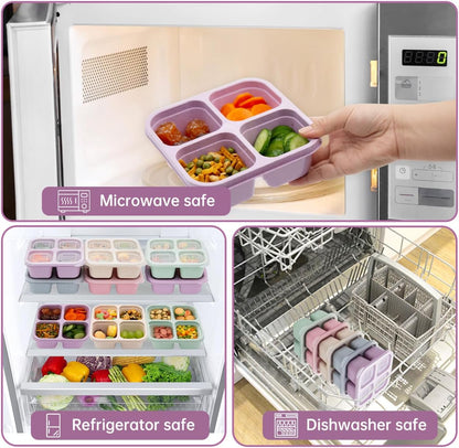 4 pack Bento Lunch Box, Snack Containers，Meal Prep Containers Kids/Toddle/Adults,Food Storage Containers for School, Work and Travel (4 and 3 Compartment Multicolor)