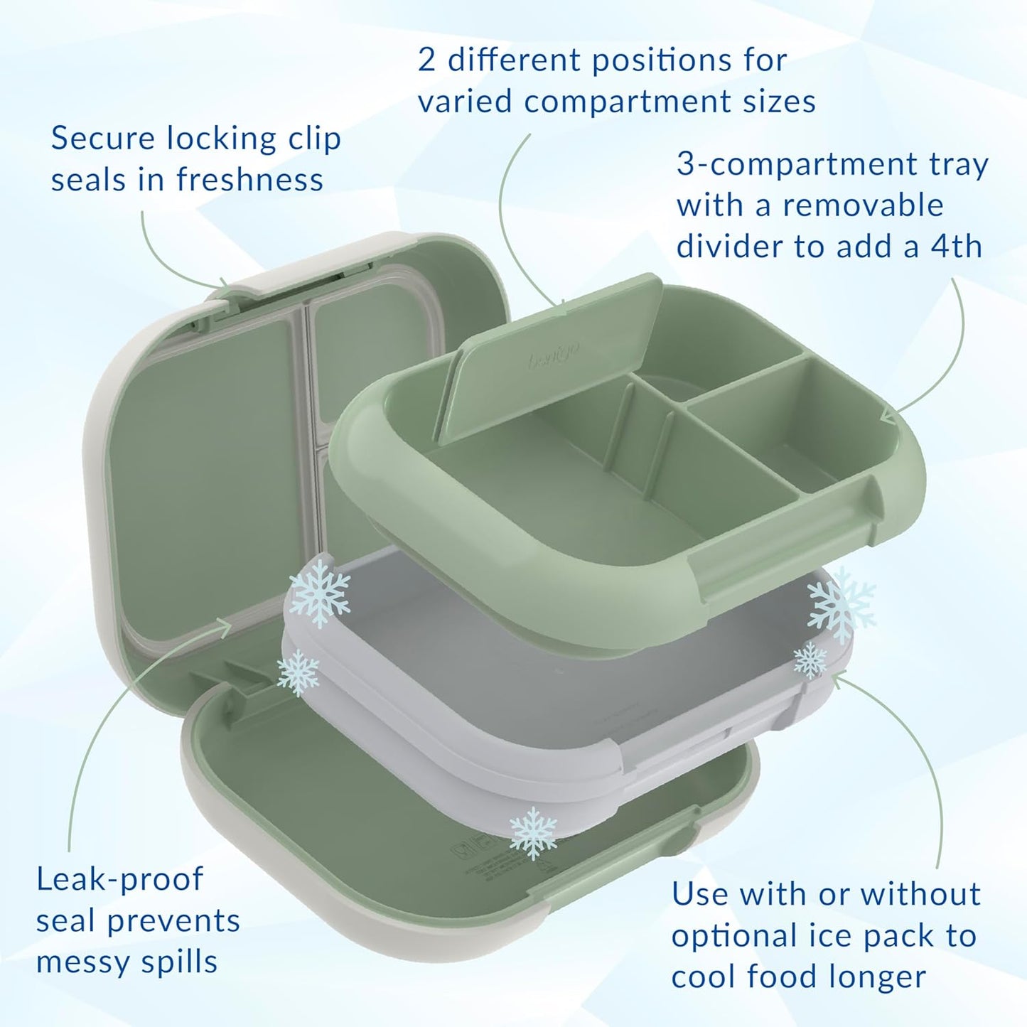 Bentgo Chill Max Leak-Proof XL Lunch Box - Included Ice Pack Keeps Food Cold; 5-Cup Capacity for Adults & Ages 8+, 3 or 4 Compartment Bento Box, BPA-Free, Dishwasher Safe (Bone & Glacier Blue)