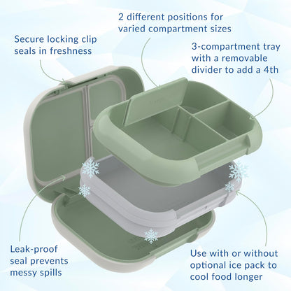 Bentgo Chill Max Leak-Proof XL Lunch Box - Included Ice Pack Keeps Food Cold; 5-Cup Capacity for Adults & Ages 8+, 3 or 4 Compartment Bento Box, BPA-Free, Dishwasher Safe (Bone & Glacier Blue)