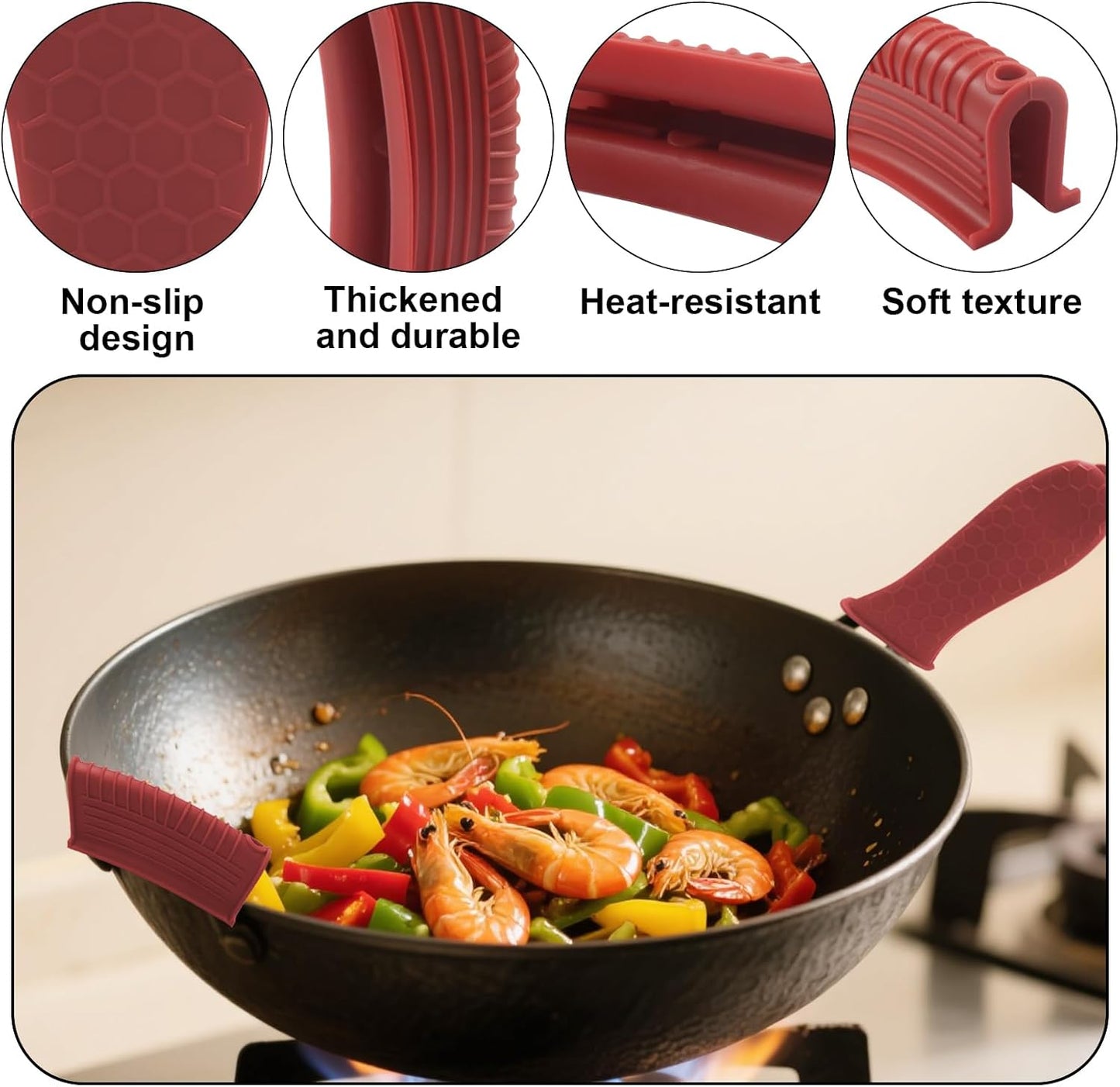 4 PCS Silicone Hot Handle Holder Cover - Heat Resistant Silicone Handle Covers for Cast Iron Skillets, Pans & Pots - Non-Slip Grip(Black)