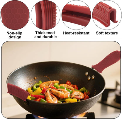 4 PCS Silicone Hot Handle Holder Cover - Heat Resistant Silicone Handle Covers for Cast Iron Skillets, Pans & Pots - Non-Slip Grip(Black)