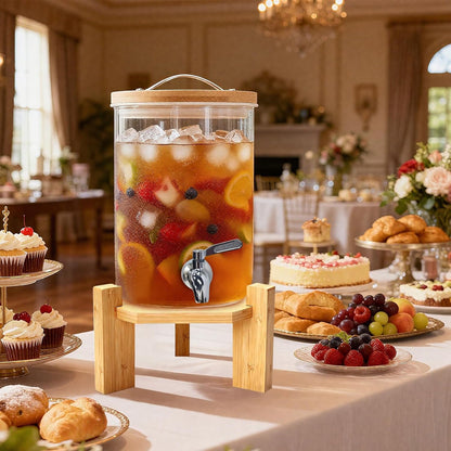 2.1 Gallon Drink Dispenser for Party,Glass Beverage Dispenser With Stand,Large Water Drink Dispensers for Parties with Anti-blocking Spigot,Party Drink Dispenser for Lemonade,Juice, Iced Tea